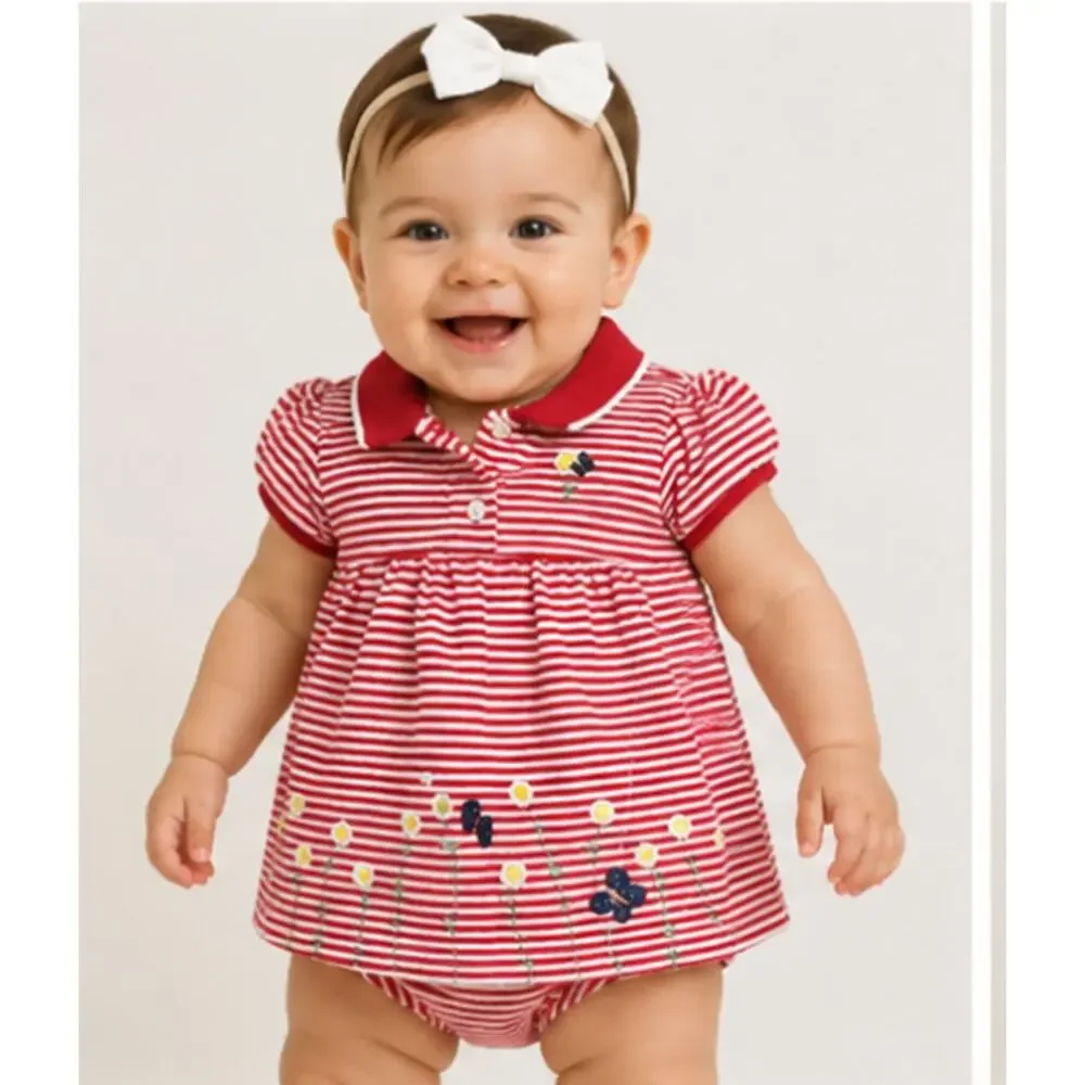 Carter's 6 Month 2 Piece Striped Butterfly Embroidered Flower Dress with Bloomer